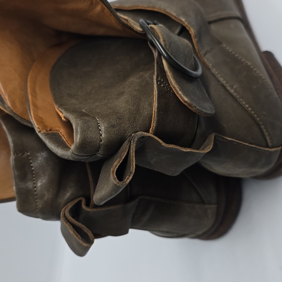 P Monjo dull green Leather buckle Up Ankle Boots, - Picture 2 of 5